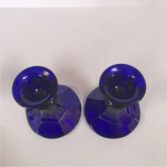Vintage Cobalt Blue Glass Candle Stick Holders Set 
Decor MCM - Picture 5 of 7